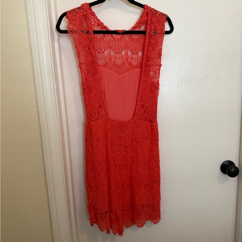 Free People Coral Backless Lace Dress